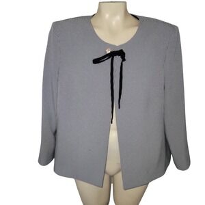 PRESTON YORK Houndstooth Blazer Jacket Black White Tie Neck 14 officecore luxury